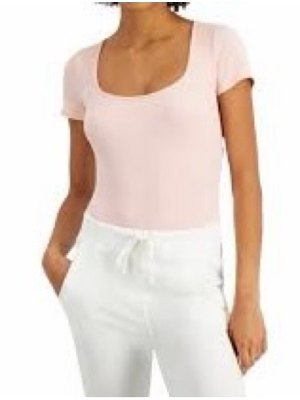Express Body Contour Blush Square Neck Bodysuit L